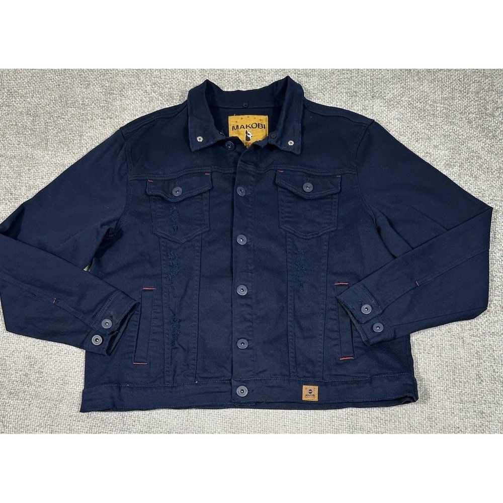 Makobi Jean‎ Jacket Mens 2X Blue Navy Core Denim Coat Streetwear